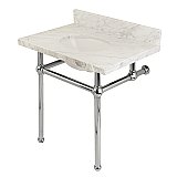 Fauceture Templeton 30" Wide Carrara Marble Bathroom Console Vanity with Polished Chrome Legs