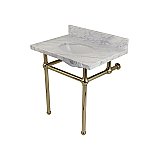 Fauceture Templeton 30" Wide Carrara Marble Bathroom Console Vanity with Polished Nickel Legs