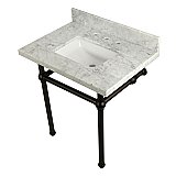Kingston Brass 30" Wide Carrara Marble Vanity with Sink and Oil Rubbed Bronze Legs