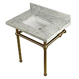 Kingston Brass 30" Wide Carrara Marble Vanity with Sink and Satin Brass Legs