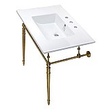 Kingston Brass Edwardian 31" Console Sink with Brass Legs (8-Inch - 3 Hole) - White/Brushed Brass