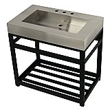 Fauceture 37" Stainless Steel Bathroom Sink with Iron Console Sink Base - Brushed/Matte Black