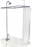 Solid Brass Leg Tub Shower Enclosure Set, 45" x 25" - with Faucet, Riser, & Shower Head - Polished Chrome