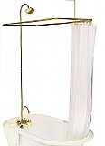 Solid Brass Leg Tub Shower Enclosure Set, 57" x 31" - with Faucet, Riser, & Shower Head - Supercoat Brass