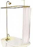 Solid Brass Leg Tub Shower Enclosure Set, 45" x 25" - with Faucet, Riser, & Shower Head - Supercoat Brass