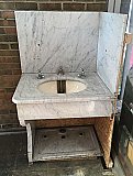 Antique Circa 1900 Marble Corner Bathroom Sink with Porcelain Bowl