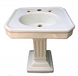 Antique Earthenware Pedestal Sink With Square Fluted Base Circa 1910