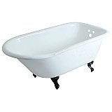 60-Inch Cast Iron Roll Top Clawfoot Tub with 3-3/8 Inch Wall Drillings, White/Oil Rubbed Bronze
