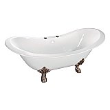 61-Inch Cast Iron Double Slipper Clawfoot Tub with 7-Inch Faucet Drillings, White/Brushed Nickel