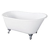 57-Inch Cast Iron Slipper Clawfoot Tub without Faucet Drillings, White/Polished Chrome