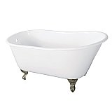 57-Inch Cast Iron Slipper Clawfoot Tub without Faucet Drillings, White/Brushed Nickel