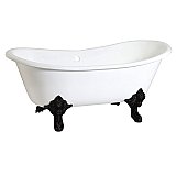 67-Inch Cast Iron Double Slipper Clawfoot Tub (No Faucet Drillings), White/Matte Black