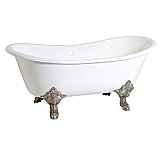 67-Inch Cast Iron Double Slipper Clawfoot Tub (No Faucet Drillings), White/Brushed Nickel