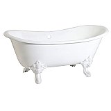 67-Inch Cast Iron Double Slipper Clawfoot Tub (No Faucet Drillings), White