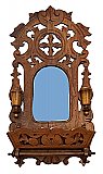 Antique Carved Walnut Wall Mounted Shaving Mirror and Cabinet - Circa 1880