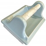 Antique American Olean Flax Blue Matte Tile In Porcelain Toilet Paper Holder NOS - Circa 1960