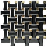 Metro Dog Bone Basketweave Matte Black/Gold Glass Dot 10" x 10" Porcelain Mosaic Tile - 10 Tiles Per Case - 7.1 Sq. Ft.