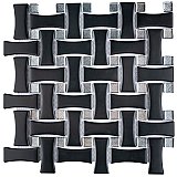 Metro Dog Bone Basketweave Matte Black/Silver Glass Dot 10" x 10" Porcelain Mosaic Tile - 10 Tiles Per Case - 7.1 Sq. Ft.