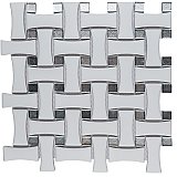 Metro Dog Bone Basketweave Matte White/Silver Glass Dot 10" x 10" Porcelain Mosaic Tile - 10 Tiles Per Case - 7.1 Sq. Ft.