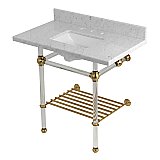 Kingston Brass KVPB36MASQB7 Templeton 36" Console Sink with Acrylic Legs (8-Inch, 3 Hole), Carrara Marble/Brushed Brass