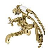 Kingston Brass KS249SB Kingston Tub Wall Mount Clawfoot Tub Faucet with Hand Shower, Brushed Brass