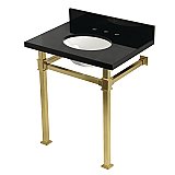 Kingston Brass KVPK30KOQ7 Monarch 30" Black Granite Console Sink with Stainless Steel Legs (8-Inch - 3-Hole) - Black Granite/Brushed Brass
