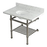 Kingston Brass KVPB3630MBB8 Templeton 36" Console Sink with Brass Legs (8-Inch, 3 Hole), Carrara Marble/Brushed Nickel