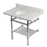 Kingston Brass KVPB3630MBB1 Templeton 36" Console Sink with Brass Legs (8-Inch, 3 Hole), Carrara Marble/Polished Chrome