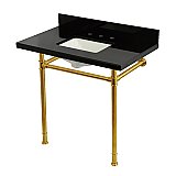 Kingston Brass KVPK36227K387 Imperial 36" Black Granite Console Sink with Stainless Steel Legs (8-Inch - 3-Hole) - Black Granite/Brushed Brass
