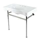Fauceture VPB28140W86 Bristol 36" Ceramic Console Sink with Stainless Steel Legs, White/Polished Nickel