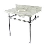 Kingston Brass KVBH3622M81 Addington 36" Console Sink with Brass Legs (8-Inch, 3 Hole), Marble White/Polished Chrome