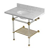 Kingston Brass KVPB36MAB7 Templeton 36" Console Sink with Acrylic Legs (8-Inch, 3 Hole), Carrara Marble/Brushed Brass