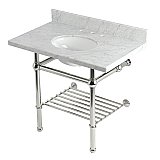 Kingston Brass KVPB3630MBB6 Templeton 36" Console Sink with Brass Legs (8-Inch, 3 Hole), Carrara Marble/Polished Nickel