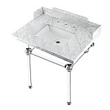 Kingston Brass LMS3030MASQ1 Pemberton 30" Carrara Marble Console Sink with Acrylic Legs, Marble White/Polished Chrome