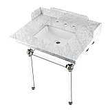 Kingston Brass LMS3030MASQ6 Pemberton 30" Carrara Marble Console Sink with Acrylic Legs, Marble White/Polished Nickel