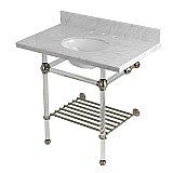 Kingston Brass KVPB36MAB8 Templeton 36" Console Sink with Acrylic Legs (8-Inch, 3 Hole), Carrara Marble/Brushed Nickel