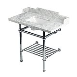 Kingston Brass LMS36MBSQB1 Pemberton 36" Console Sink with Brass Legs (8-Inch, 3 Hole), Marble White/Polished Chrome