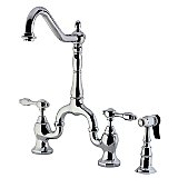 Kingston Brass KS7751TALBS Tudor Bridge Kitchen Faucet with Brass Sprayer, Polished Chrome