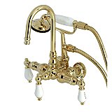 Kingston Brass CA9T2 Vintage 3-3/8" Tub Wall Mount Clawfoot Tub Faucet with Hand Shower, Polished Brass