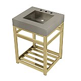 Kingston Brass KVSP2522A2 Fauceture 25" Stainless Steel Sink with Steel Console Sink Base, Brushed/Polished Brass