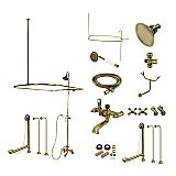 Kingston Brass CCK1143AX Vintage Clawfoot Tub Faucet Package with Shower Enclosure, Antique Brass