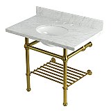 Kingston Brass KVPB3630MBB7 Templeton 36" Console Sink with Brass Legs (8-Inch, 3 Hole), Carrara Marble/Brushed Brass