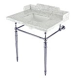 Kingston Brass LMS3022M8SQ1 Habsburg 30" Carrara Marble Console Sink with Brass Legs, Marble White/Polished Chrome