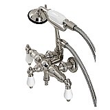 Kingston Brass CA23T8 Vintage 3-3/8" Tub Wall Mount Clawfoot Tub Faucet with Hand Shower, Brushed Nickel