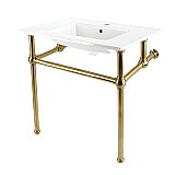 Kingston Brass KVBH312277 Addington 31" Console Sink with Brass Legs (Single Faucet Hole), White/Brushed Brass