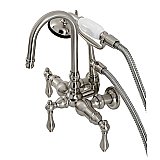 Kingston Brass CA7T8 Vintage 3-3/8" Tub Wall Mount Clawfoot Tub Faucet with Hand Shower, Brushed Nickel