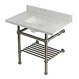 Kingston Brass KVPB3630MBSQB8 Templeton 36" Console Sink with Brass Legs (8-Inch, 3 Hole), Carrara Marble/Brushed Nickel