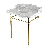 Kingston Brass LMS3022M87 Habsburg 30" Carrara Marble Console Sink with Brass Legs, Marble White/Brushed Brass