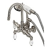 Kingston Brass CA9T8 Vintage 3-3/8" Tub Wall Mount Clawfoot Tub Faucet with Hand Shower, Brushed Nickel
