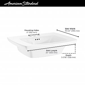 American Standard Edgemere® Fire Clay Sink Basin Top - 4" Centerset